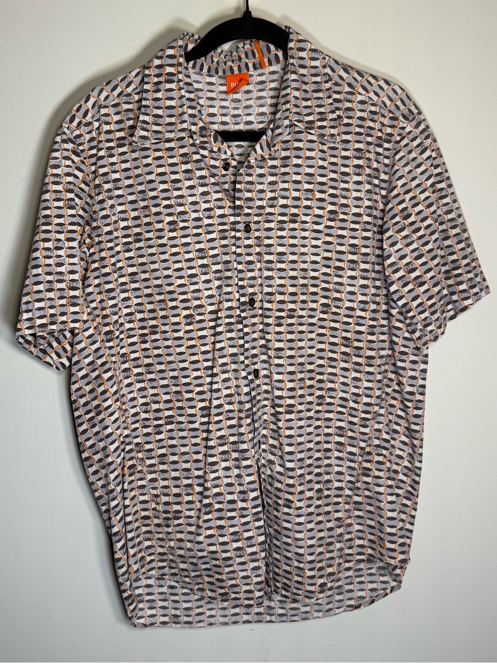 Hugo Boss Orange Label Geometric Print Short Sleeve Button Up